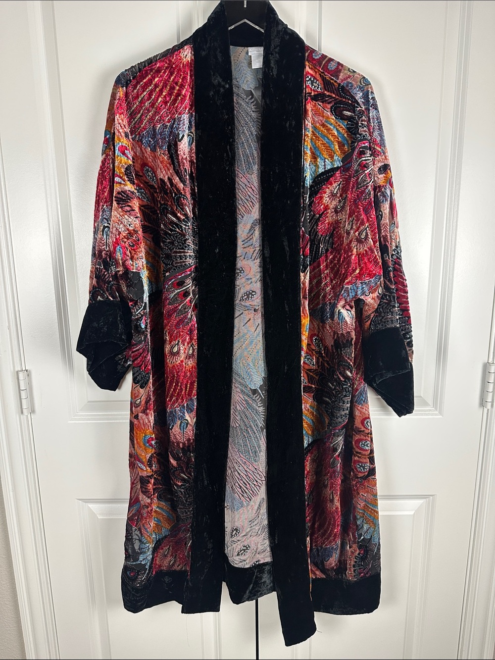 Chico's Travelers Peacock Velvet Burnout Duster Kimono - Picture 2 of 7